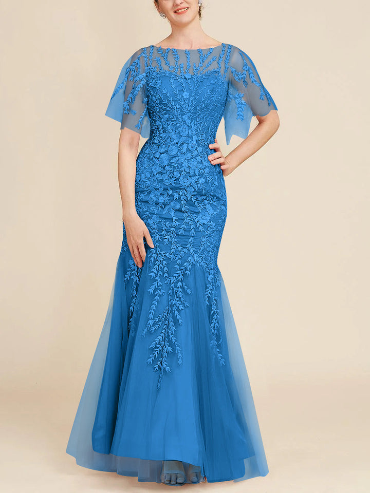 Trumpet/Mermaid Scoop Half Sleeves Floor-Length Mother of the Bride Dresses with Lace