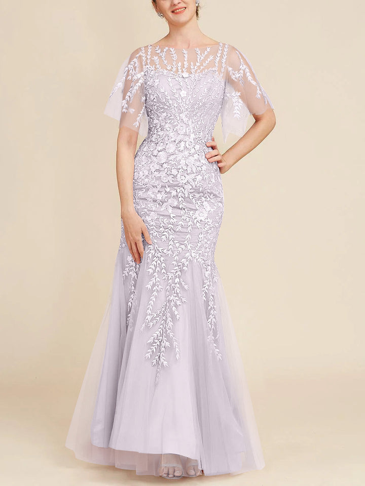 Trumpet/Mermaid Scoop Half Sleeves Floor-Length Mother of the Bride Dresses with Lace