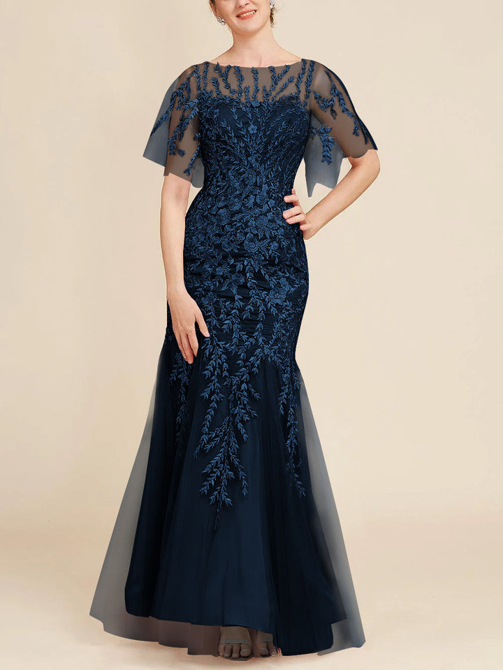 Trumpet/Mermaid Scoop Half Sleeves Floor-Length Mother of the Bride Dresses with Lace