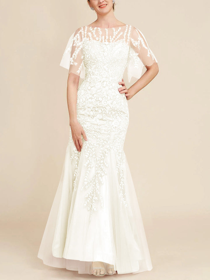 Trumpet/Mermaid Scoop Half Sleeves Floor-Length Mother of the Bride Dresses with Lace
