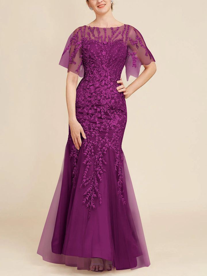 Trumpet/Mermaid Scoop Half Sleeves Floor-Length Mother of the Bride Dresses with Lace