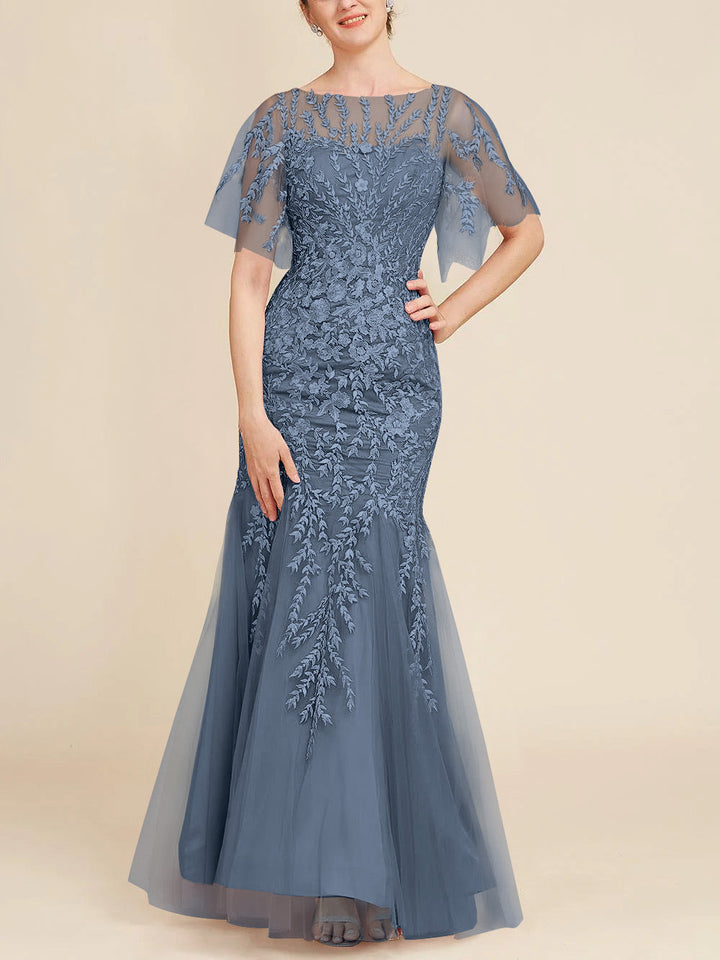 Trumpet/Mermaid Scoop Half Sleeves Floor-Length Mother of the Bride Dresses with Lace