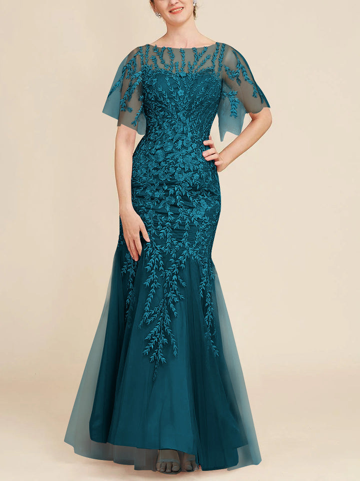 Trumpet/Mermaid Scoop Half Sleeves Floor-Length Mother of the Bride Dresses with Lace