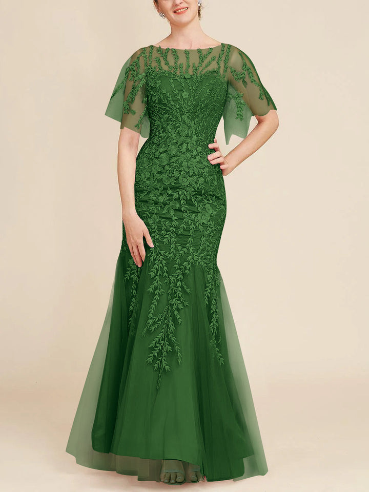 Trumpet/Mermaid Scoop Half Sleeves Floor-Length Mother of the Bride Dresses with Lace