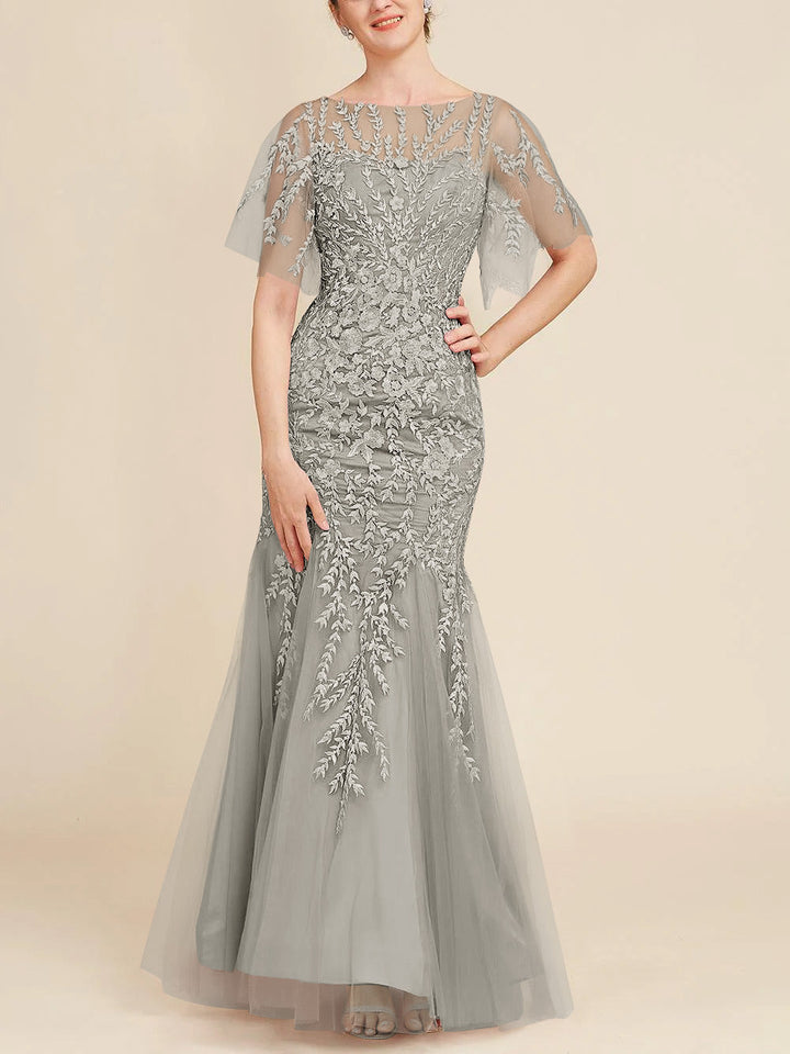 Trumpet/Mermaid Scoop Half Sleeves Floor-Length Mother of the Bride Dresses with Lace