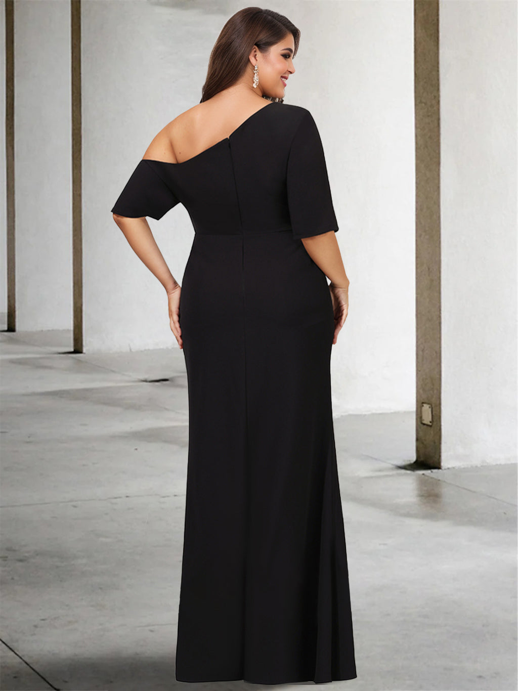 A-Line/Princess One-Shoulder 3/4 Length Sleeves Floor-Length Mother of the Bride Dresses