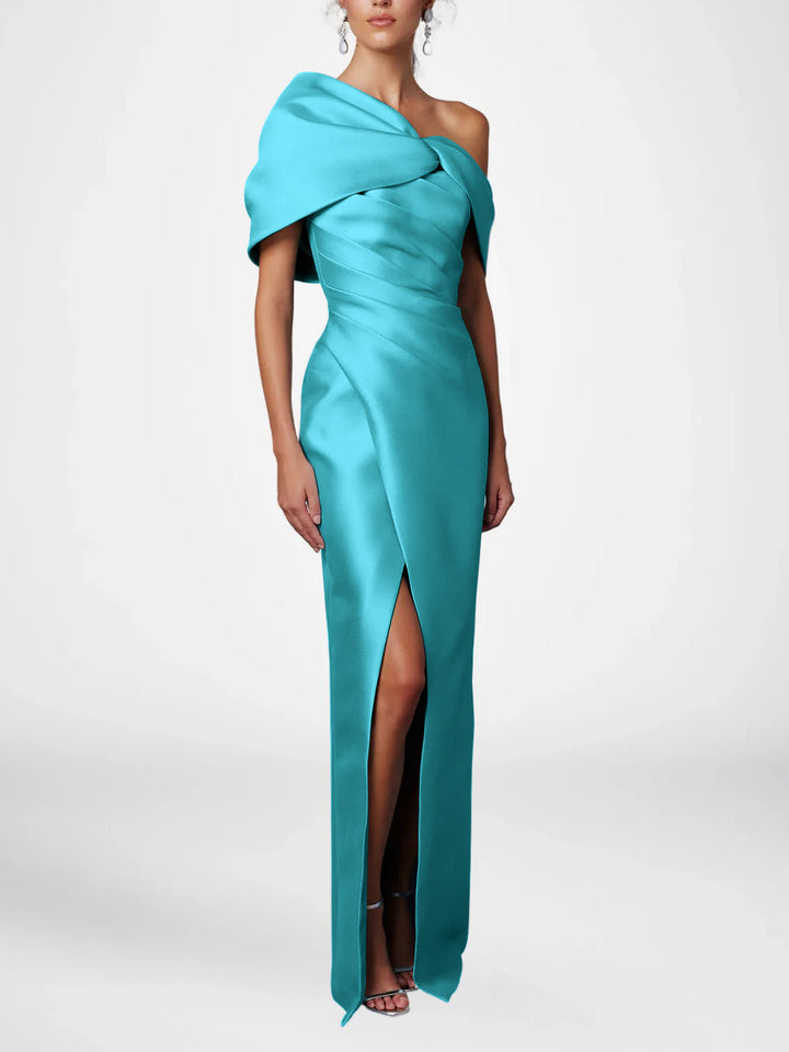 Sheath/Column One-Shoulder Half Sleeves Floor-Length Mother of the Bride Dresses with Ruffles