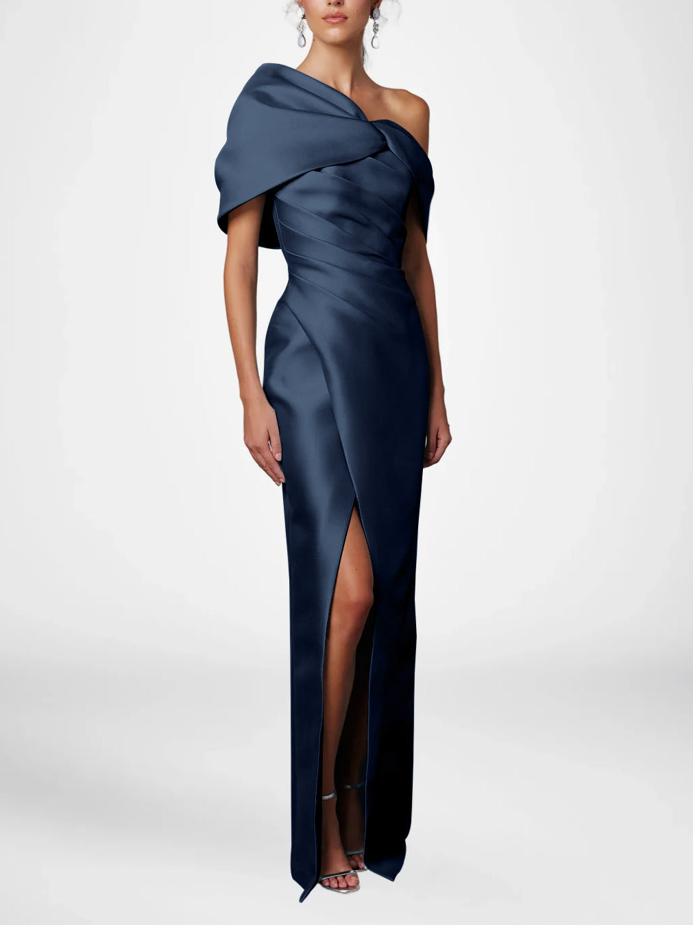 Sheath/Column One-Shoulder Half Sleeves Floor-Length Mother of the Bride Dresses with Ruffles