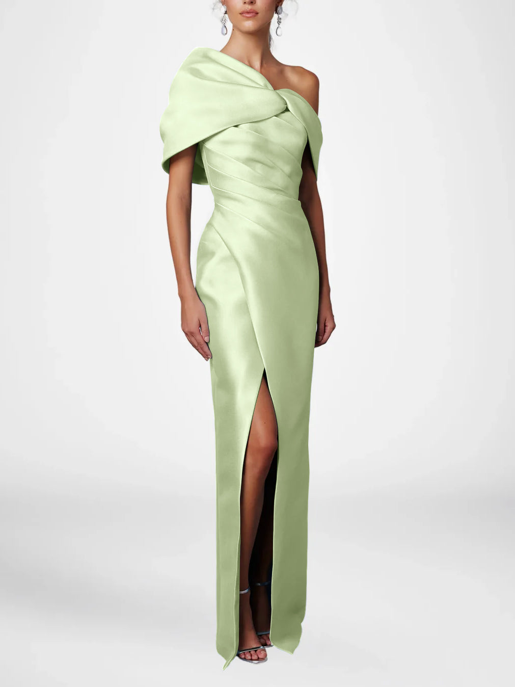 Sheath/Column One-Shoulder Half Sleeves Floor-Length Mother of the Bride Dresses with Ruffles