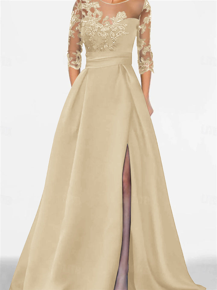 A-Line/Princess Sweetheart 3/4 Sleeves Floor-Length Mother Of The Bride Dresses With Lace & Split Side