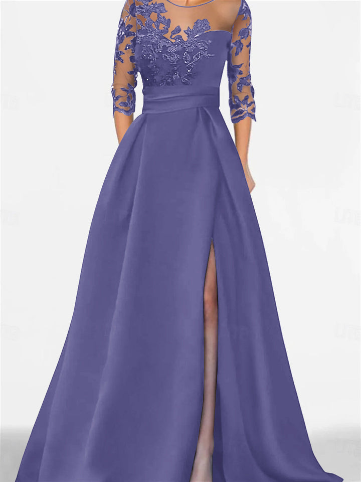 A-Line/Princess Sweetheart 3/4 Sleeves Floor-Length Mother Of The Bride Dresses With Lace & Split Side