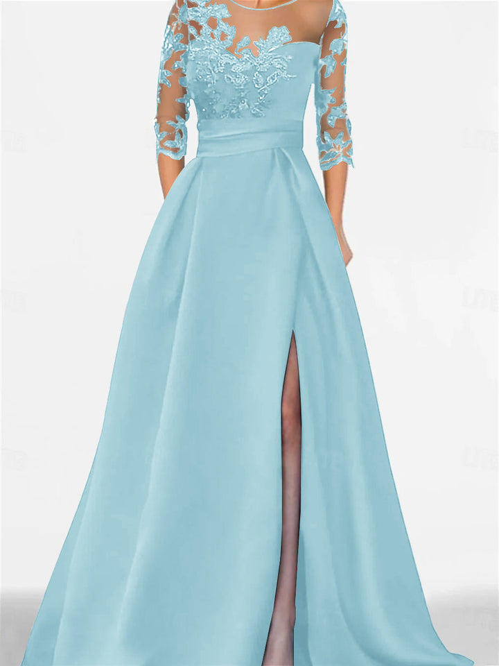 A-Line/Princess Sweetheart 3/4 Sleeves Floor-Length Mother Of The Bride Dresses With Lace & Split Side