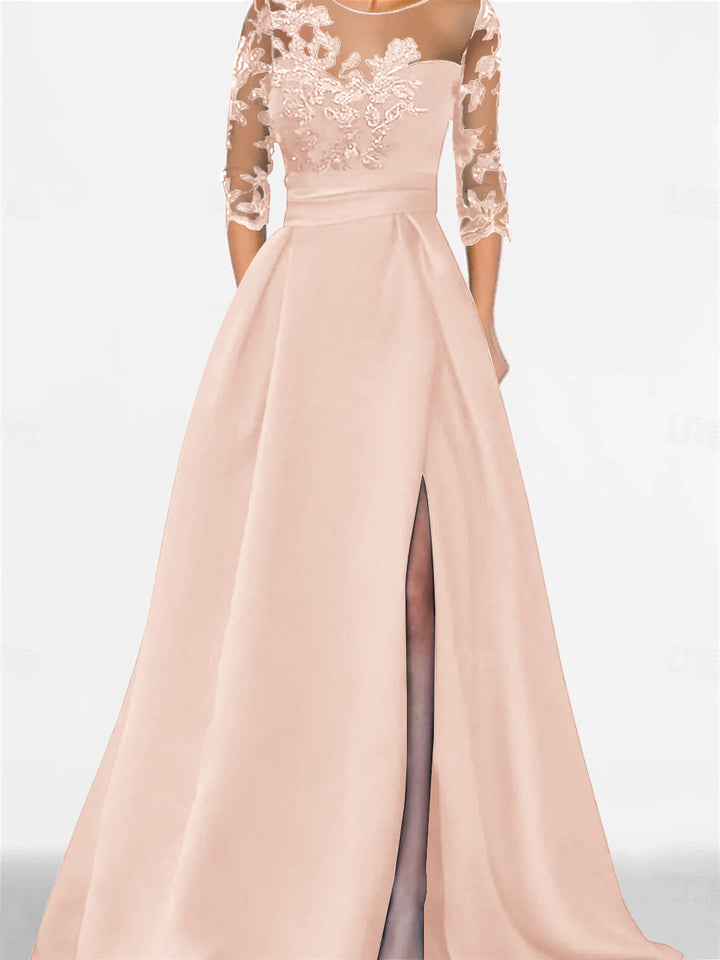 A-Line/Princess Sweetheart 3/4 Sleeves Floor-Length Mother Of The Bride Dresses With Lace & Split Side