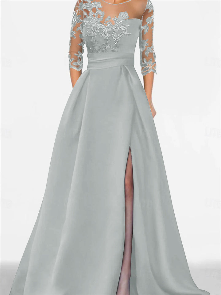 A-Line/Princess Sweetheart 3/4 Sleeves Floor-Length Mother Of The Bride Dresses With Lace & Split Side