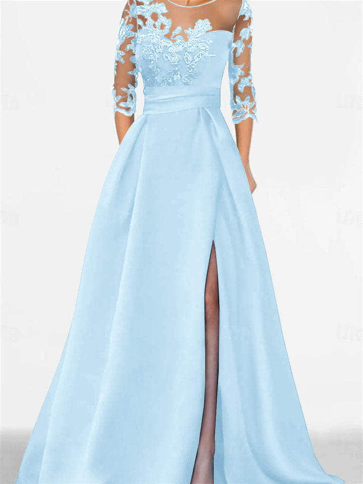 A-Line/Princess Sweetheart 3/4 Sleeves Floor-Length Mother Of The Bride Dresses With Lace & Split Side