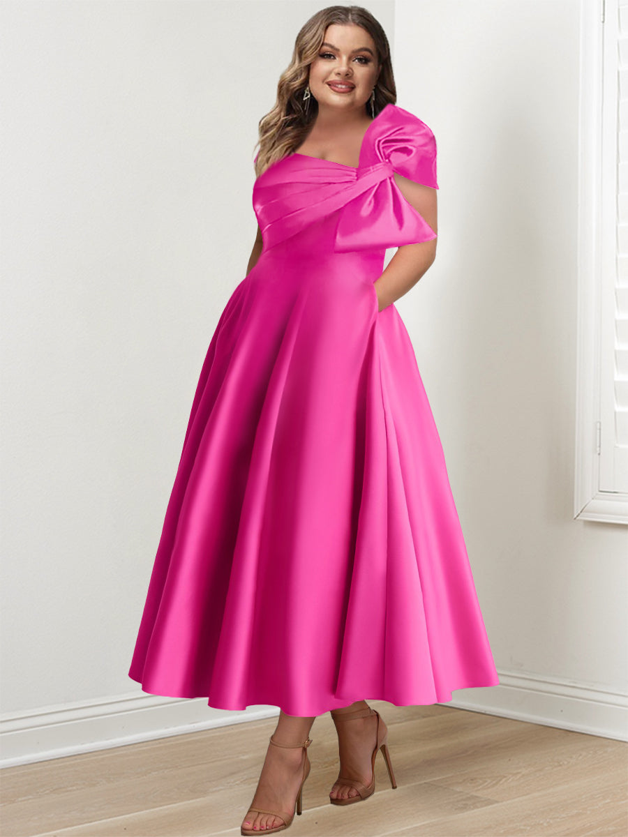 A-Line/Princess Off-the-Shoulder Sleeveless Ankle-Length  Plus Size Mother of the Bride Dresses with Bow(s)