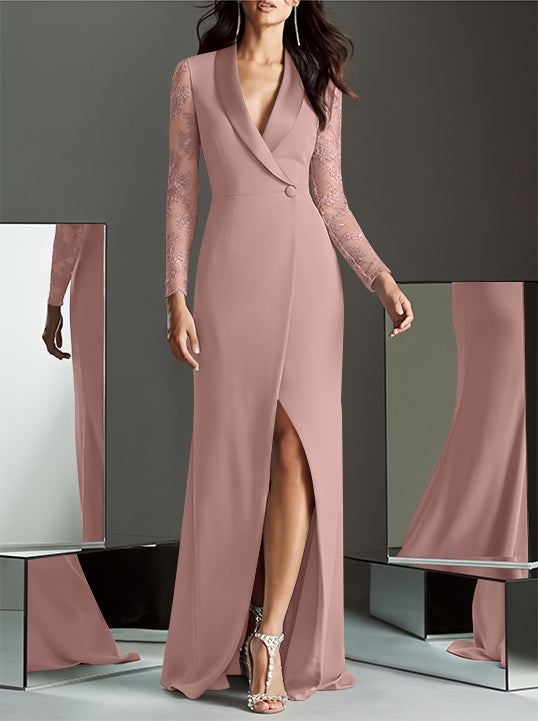 Mermaid/Trumpet Long Sleeves V-Neck Mother of the Bride Dresses with Split