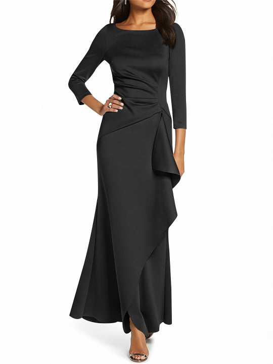 Sheath/Column 3/4 Sleeves Scoop Neck Mother of the Bride Dresses with Ruffles