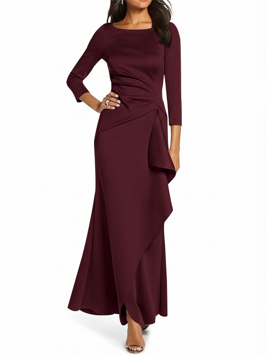 Sheath/Column 3/4 Sleeves Scoop Neck Mother of the Bride Dresses with Ruffles