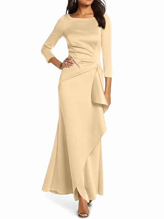 Sheath/Column 3/4 Sleeves Scoop Neck Mother of the Bride Dresses with Ruffles