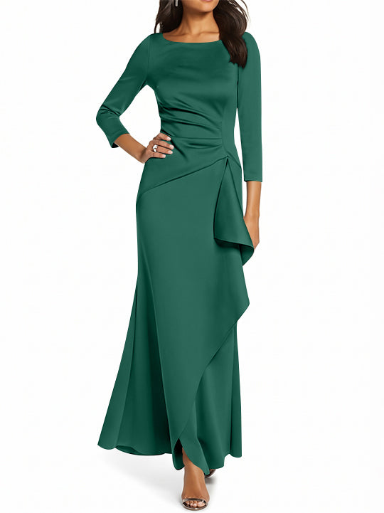 Sheath/Column 3/4 Sleeves Scoop Neck Mother of the Bride Dresses with Ruffles