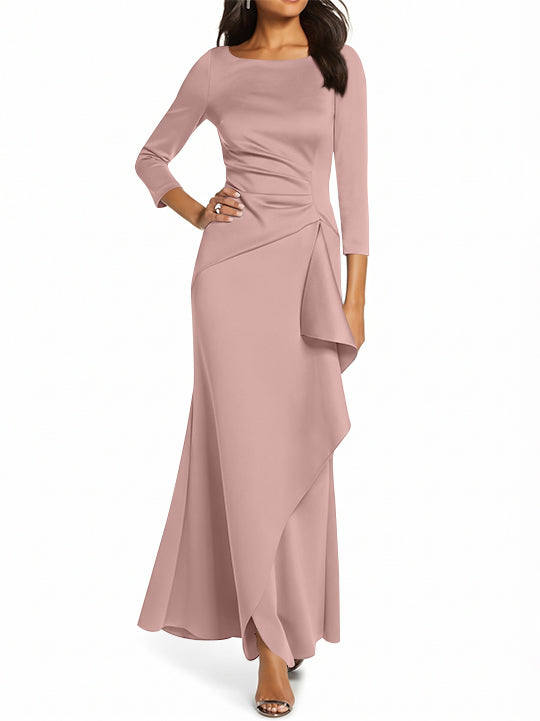 Sheath/Column 3/4 Sleeves Scoop Neck Mother of the Bride Dresses with Ruffles