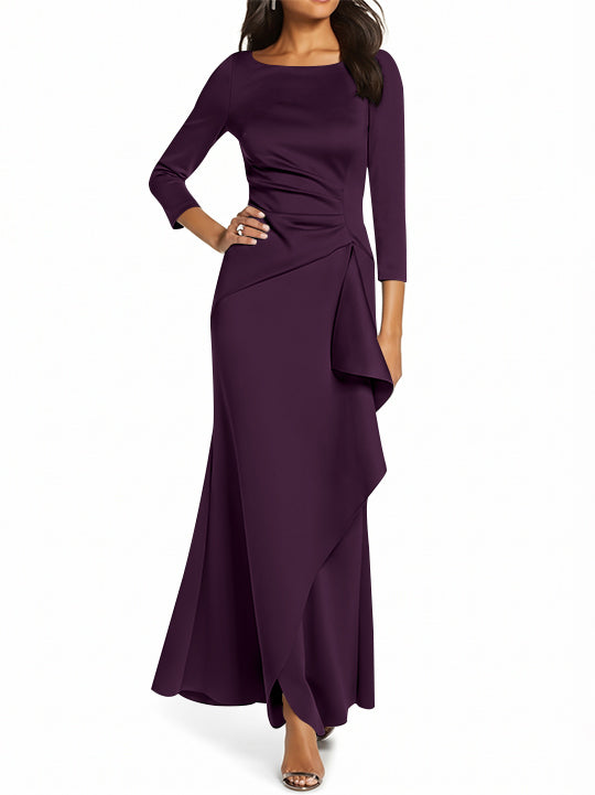 Sheath/Column 3/4 Sleeves Scoop Neck Mother of the Bride Dresses with Ruffles
