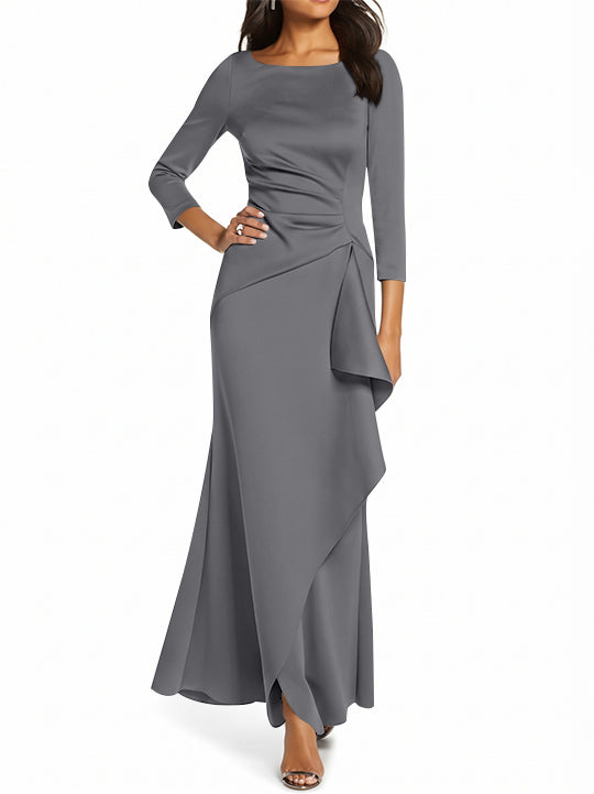 Sheath/Column 3/4 Sleeves Scoop Neck Mother of the Bride Dresses with Ruffles