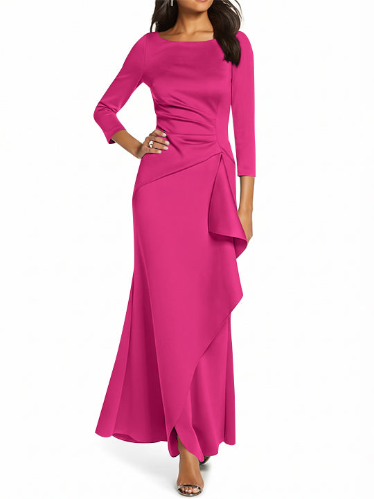 Sheath/Column 3/4 Sleeves Scoop Neck Mother of the Bride Dresses with Ruffles