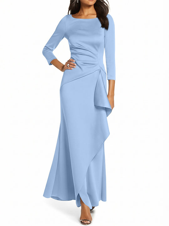 Sheath/Column 3/4 Sleeves Scoop Neck Mother of the Bride Dresses with Ruffles