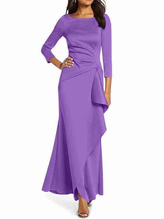Sheath/Column 3/4 Sleeves Scoop Neck Mother of the Bride Dresses with Ruffles