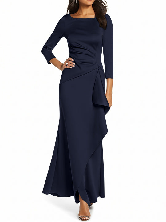 Sheath/Column 3/4 Sleeves Scoop Neck Mother of the Bride Dresses with Ruffles