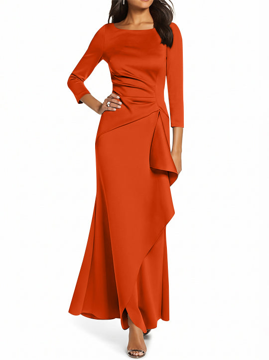Sheath/Column 3/4 Sleeves Scoop Neck Mother of the Bride Dresses with Ruffles