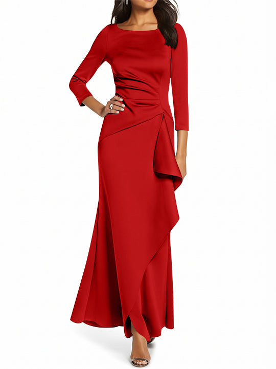 Sheath/Column 3/4 Sleeves Scoop Neck Mother of the Bride Dresses with Ruffles