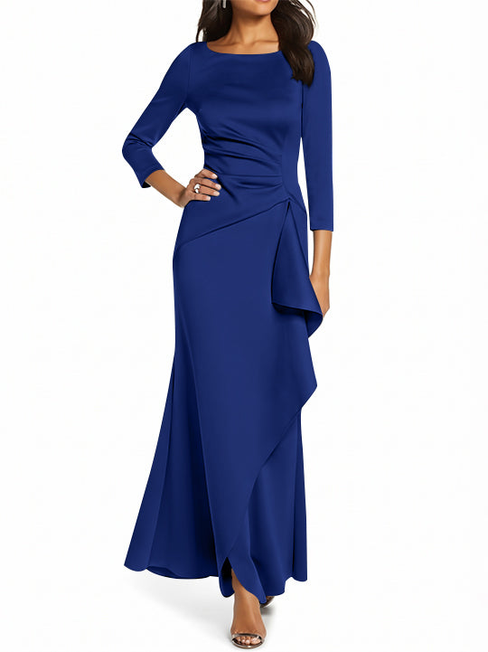 Sheath/Column 3/4 Sleeves Scoop Neck Mother of the Bride Dresses with Ruffles