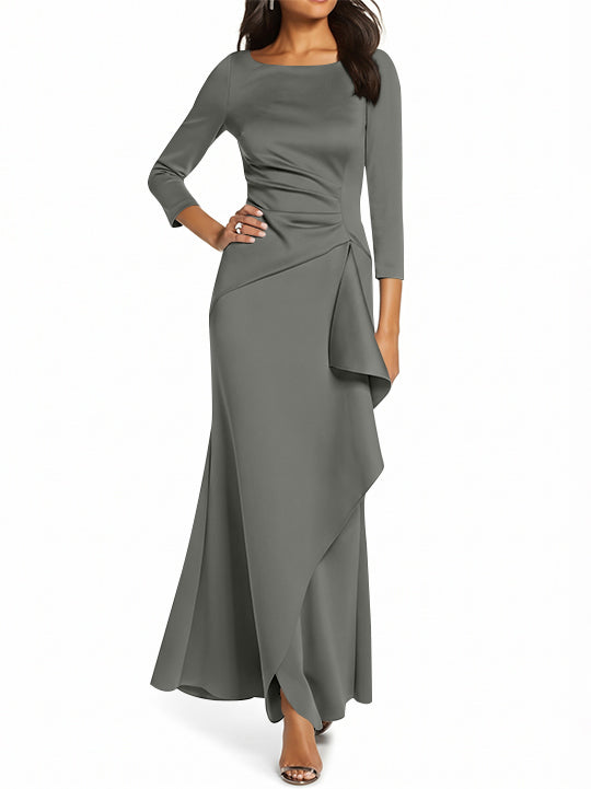 Sheath/Column 3/4 Sleeves Scoop Neck Mother of the Bride Dresses with Ruffles
