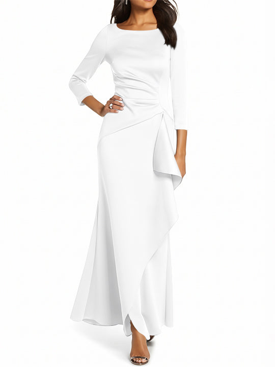 Sheath/Column 3/4 Sleeves Scoop Neck Mother of the Bride Dresses with Ruffles