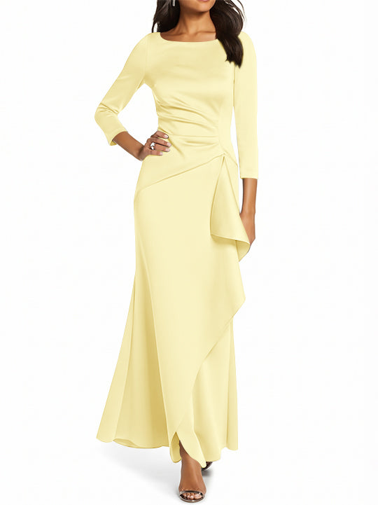 Sheath/Column 3/4 Sleeves Scoop Neck Mother of the Bride Dresses with Ruffles
