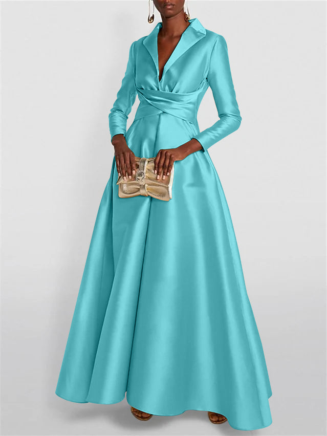 A-Line/Princess Long Sleeves V-Neck Floor-length Evening Dresses