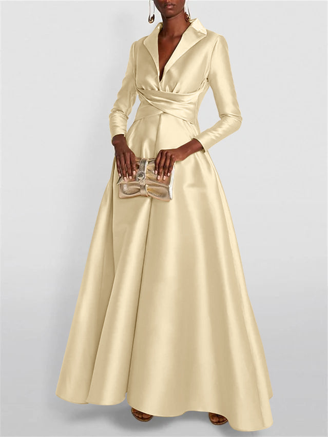 A-Line/Princess Long Sleeves V-Neck Floor-length Evening Dresses