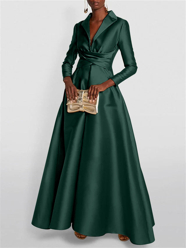 A-Line/Princess Long Sleeves V-Neck Floor-length Evening Dresses