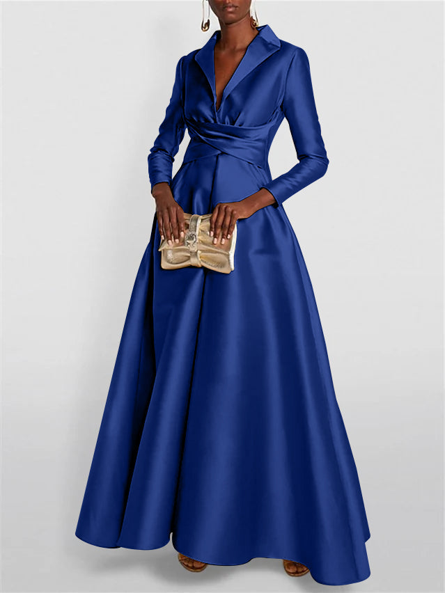 A-Line/Princess Long Sleeves V-Neck Floor-length Evening Dresses
