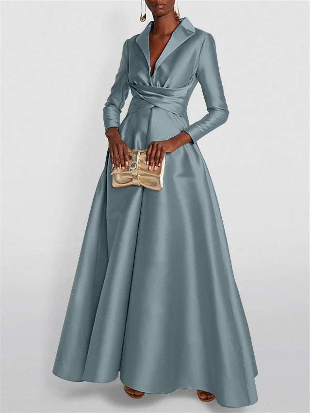 A-Line/Princess Long Sleeves V-Neck Floor-length Evening Dresses