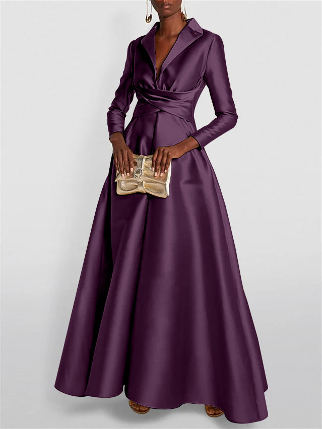 A-Line/Princess Long Sleeves V-Neck Floor-length Evening Dresses