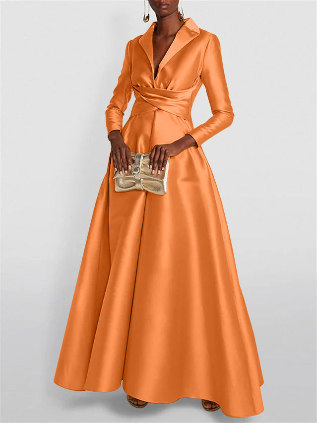 A-Line/Princess Long Sleeves V-Neck Floor-length Evening Dresses