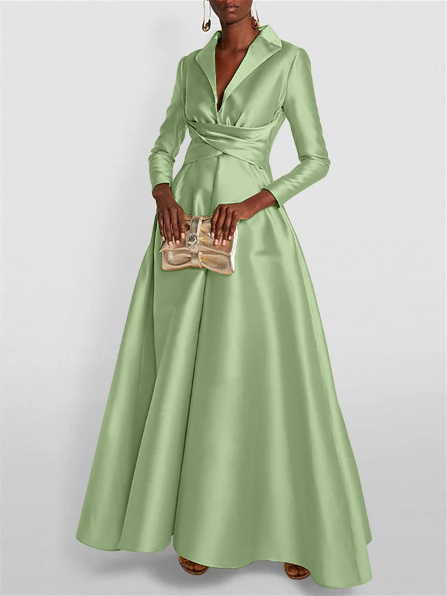 A-Line/Princess Long Sleeves V-Neck Floor-length Evening Dresses