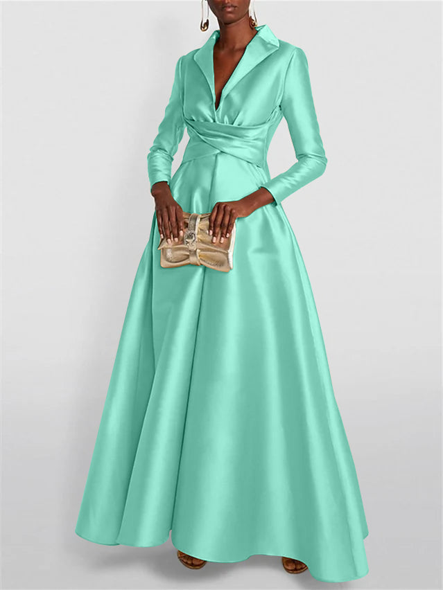 A-Line/Princess Long Sleeves V-Neck Floor-length Evening Dresses