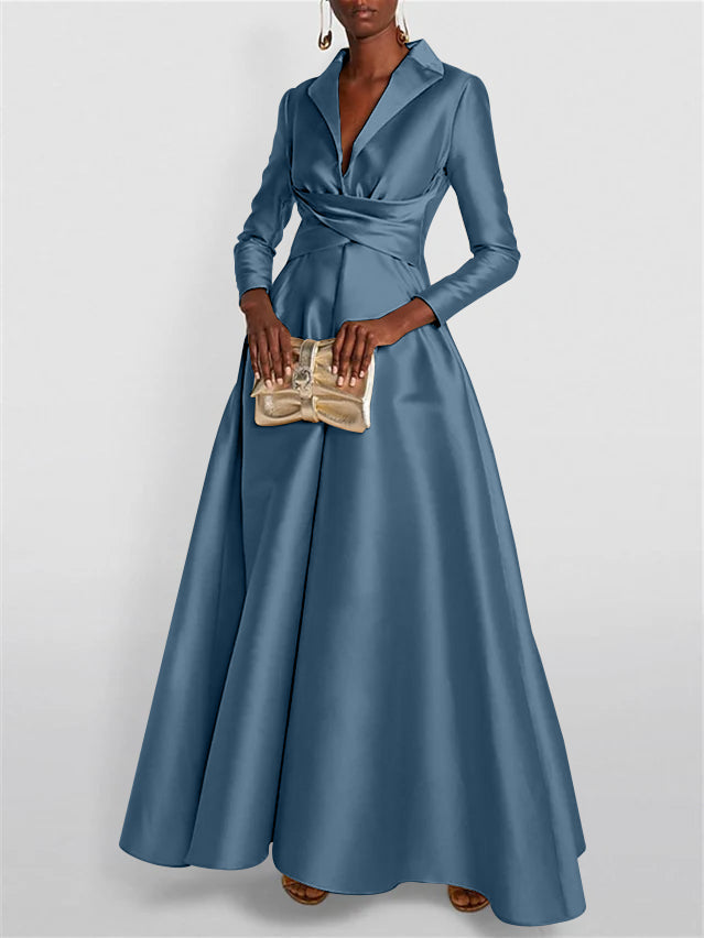 A-Line/Princess Long Sleeves V-Neck Floor-length Evening Dresses