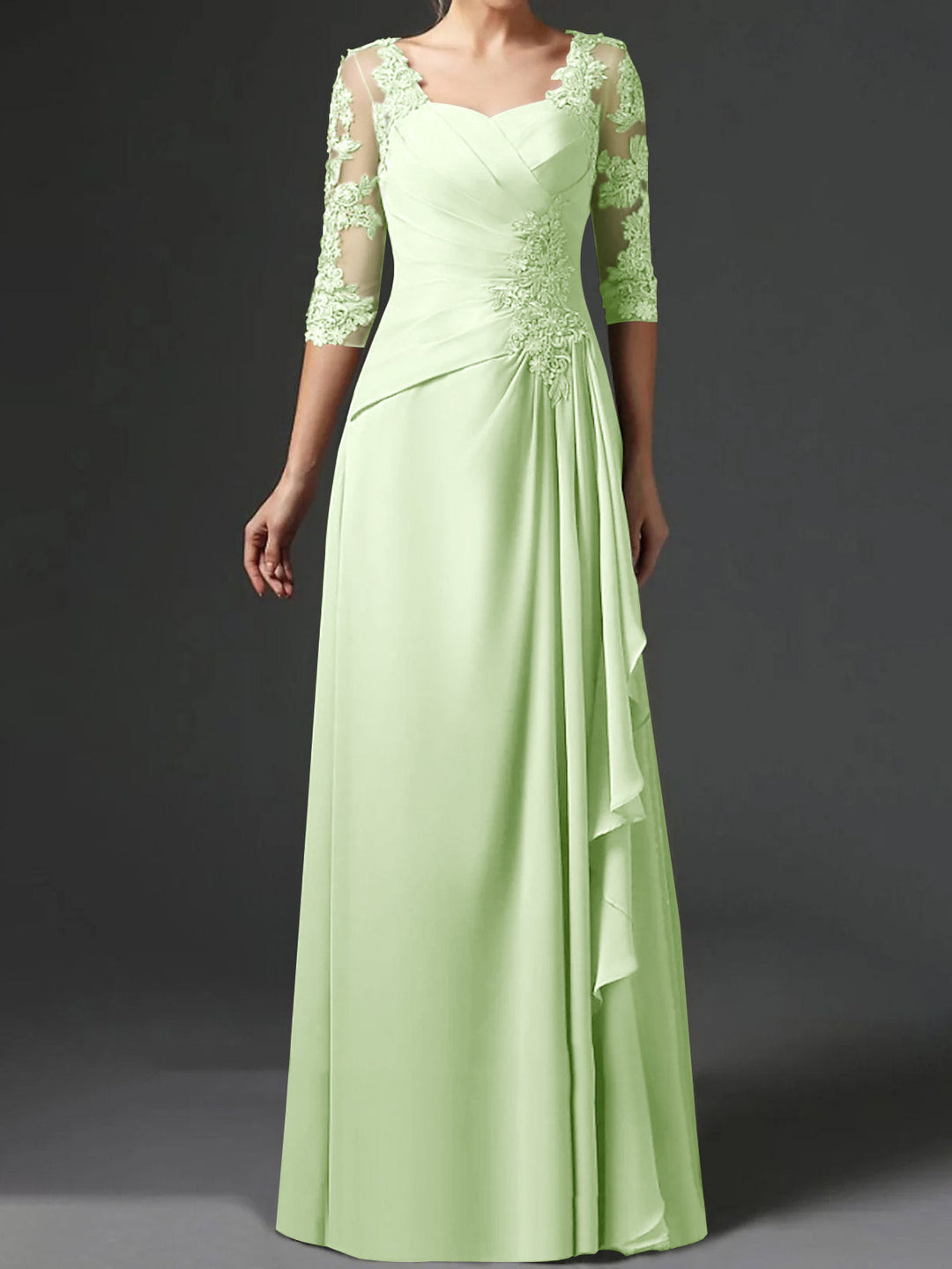 A-Line/Princess Square Neck Half Sleeves Floor-Length Mother of the Bride Dresses With Ruching