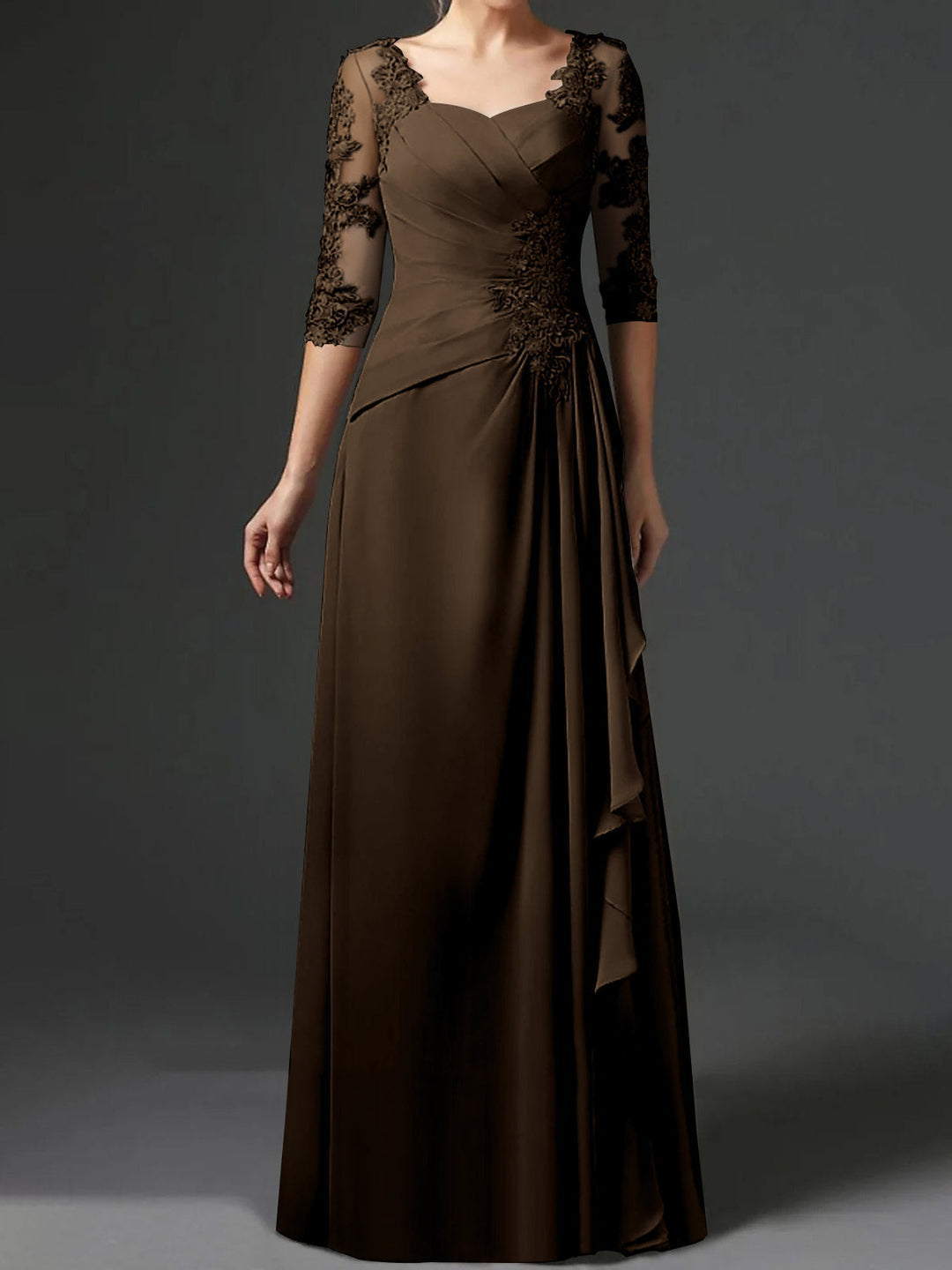 A-Line/Princess Square Neck Half Sleeves Floor-Length Mother of the Bride Dresses With Ruching